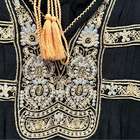 FREE PEOPLE  WIND WILLOW BOHO EMBROIDERED TUNIC MINI DRESS BLACK CORAL Size XS - Picture 7 of 11